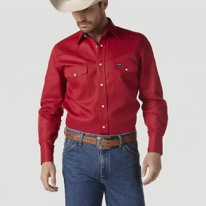 COWBOY CUT® FIRM FINISH L/S  WESTERN SNAP SOLID WORK SHIRT IN RED-MS70619