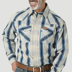 WRANGLER FR WESTERN SNAP SHIRT TAN/BLUE 112319160