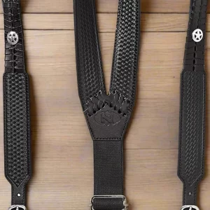 NOCONA MEN'S BLACK LEATHER SUSPENDERS