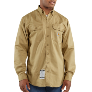 CARHARTT MENS FLAME-RESISTANT TWILL SHIRT WITH POCKET FLAPS