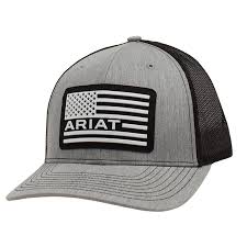 ARIAT GREY WITH WHITE RUBBERIZED FLAG LOGO PATCH CAP