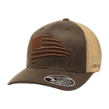 ARIAT MESH SNAPBACK FLEX FIT BALL CAP FLAG BROWN A300012102